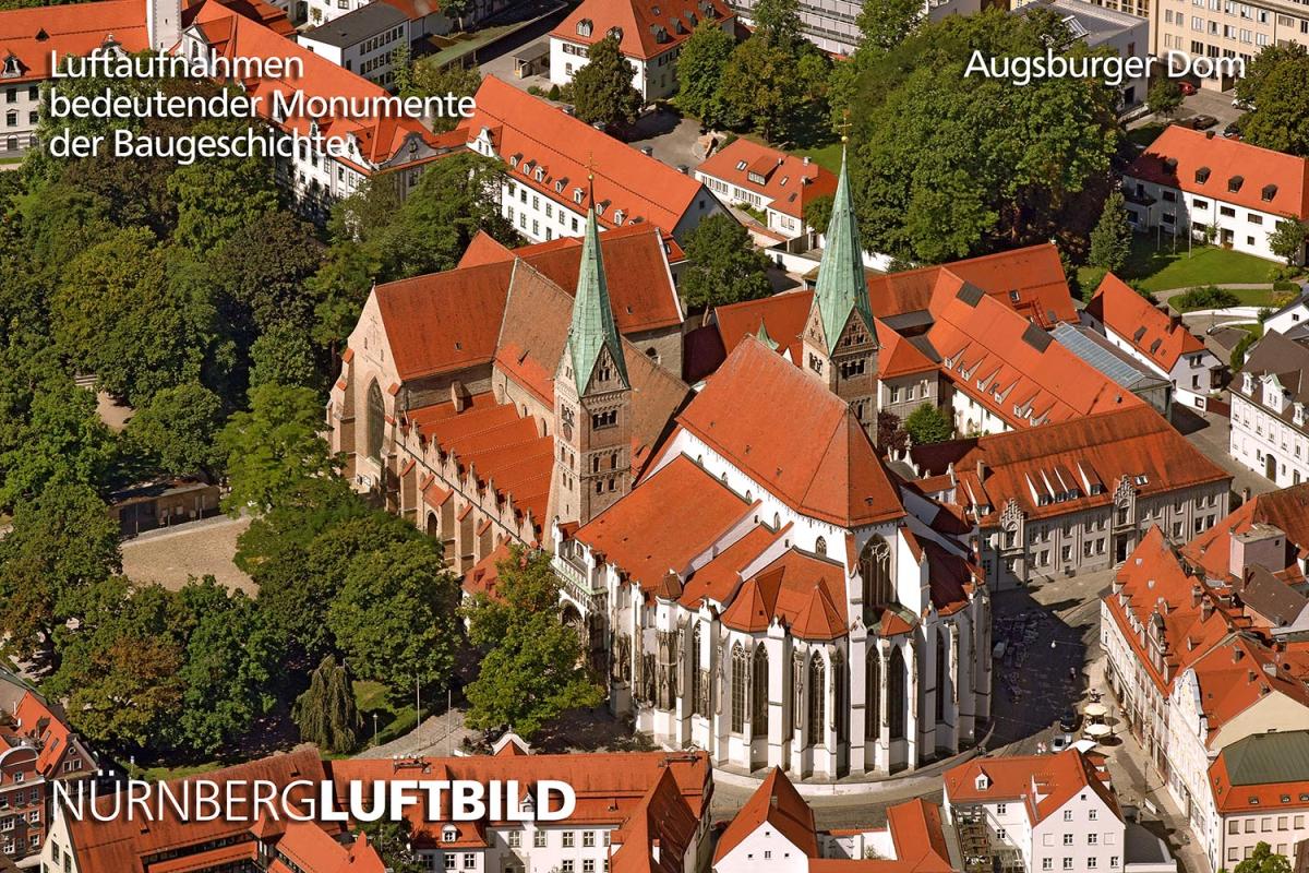 Luftbild des Augsburger Doms Mariä Heimsuchung mit romanisch-gotischer Architektur