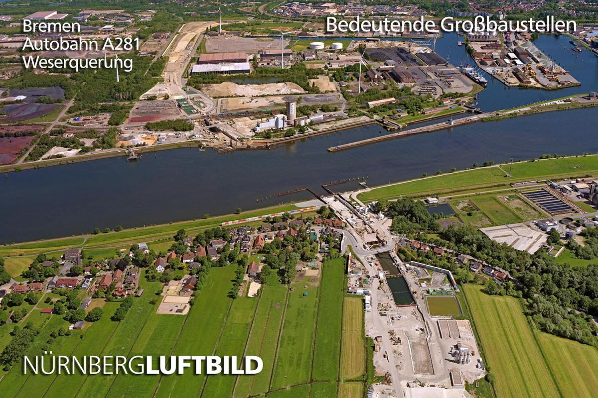 Luftbild der Bautätigkeiten am Wesertunnel der A281 zwischen Gröpelingen und Seehausen